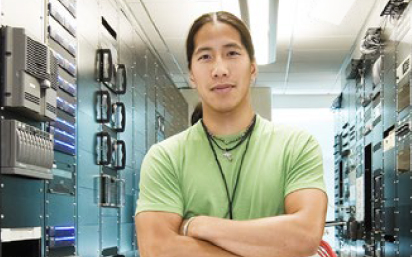 person in server room